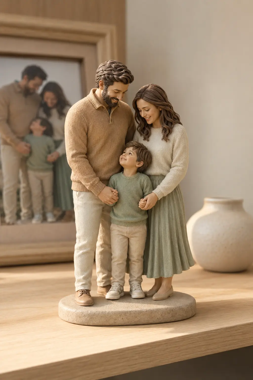 Full-color custom family figurine arranged as one connected composition